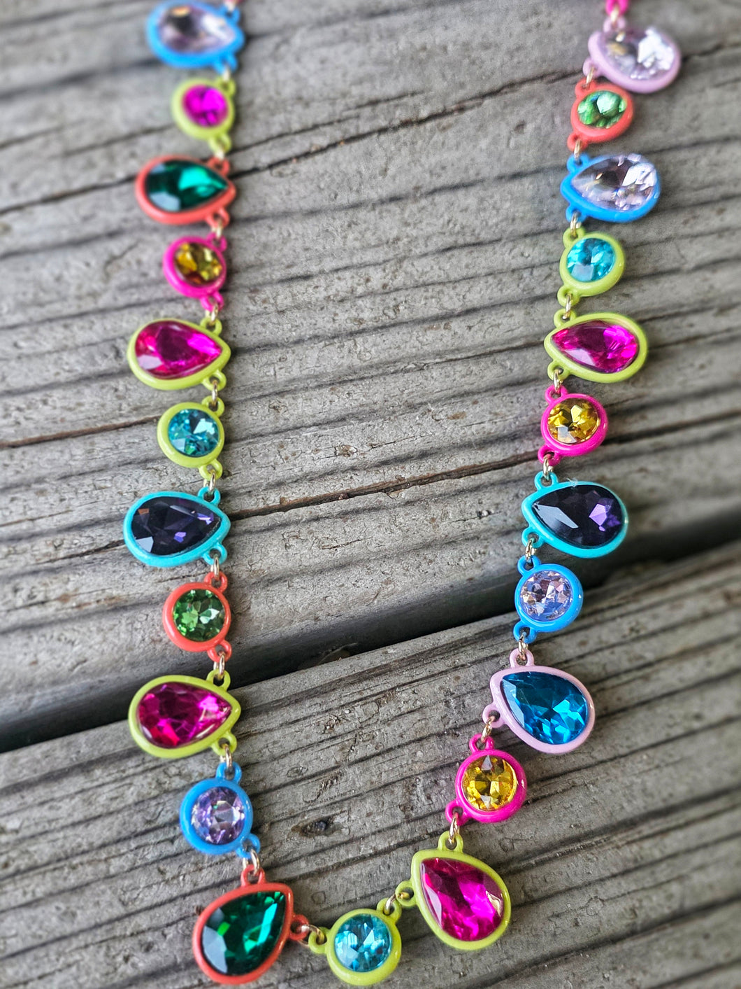 Raindrop rainbow gem necklace with studs