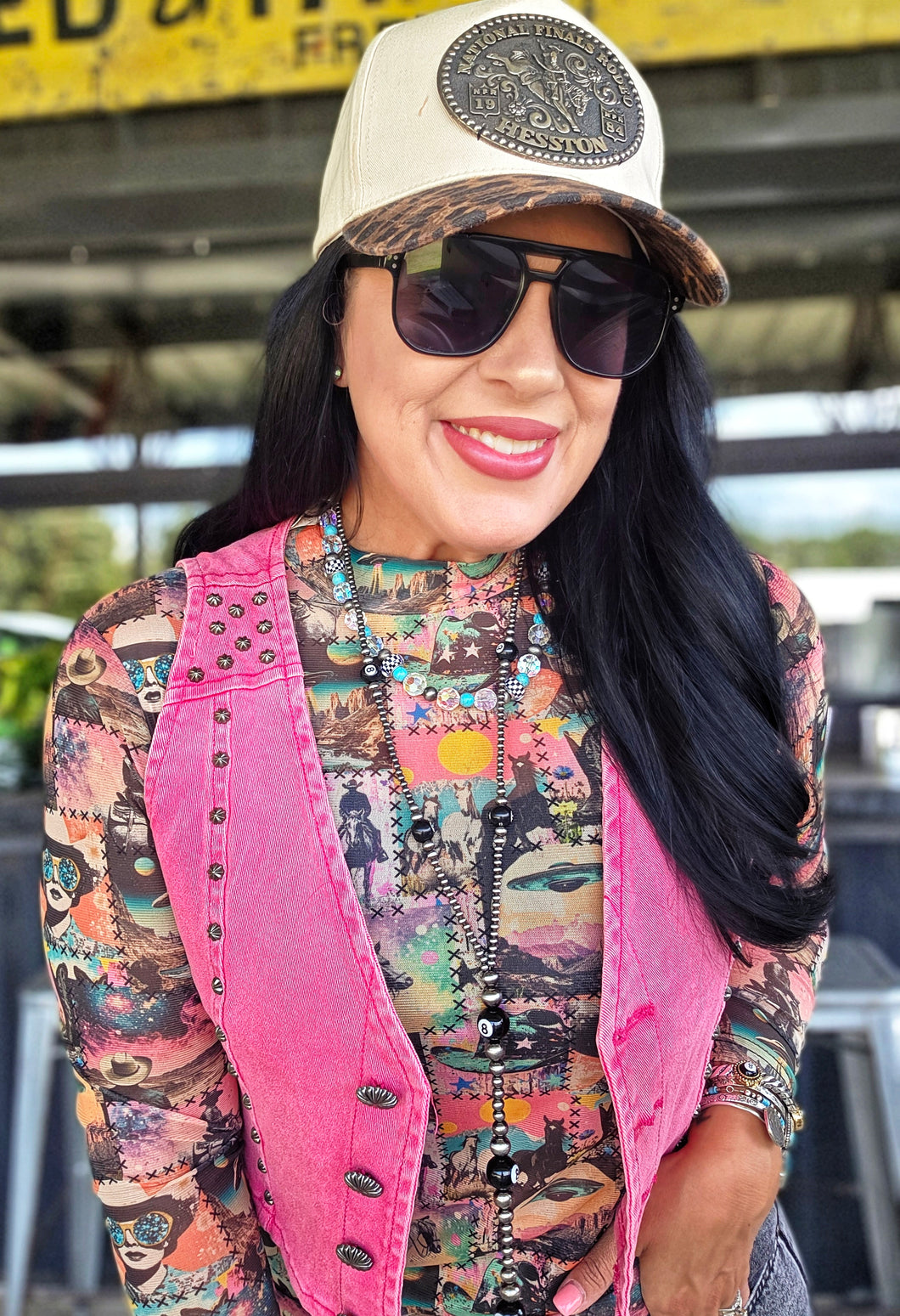 Mamacita cosmic cowgirl mesh top