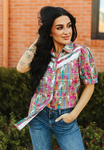 Mamacita plaid posse western detail top