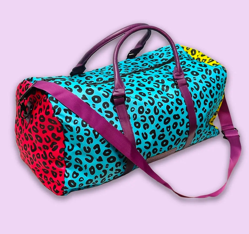 Neon leopard print duffle bag