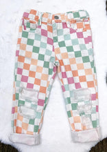 Multi colored Checkered boyfriend fit distressed crop jeans