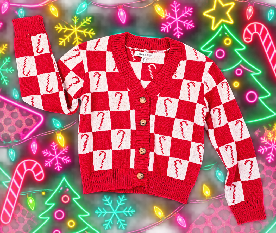 Kids candy cane checkered cardi