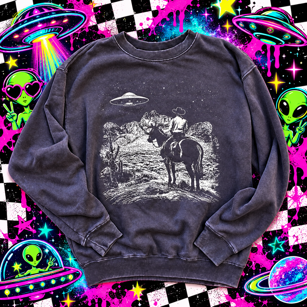 Mamacita Space me out acid wash cowboy sweatshirt