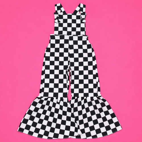 Lil babes check mate checkered overalls