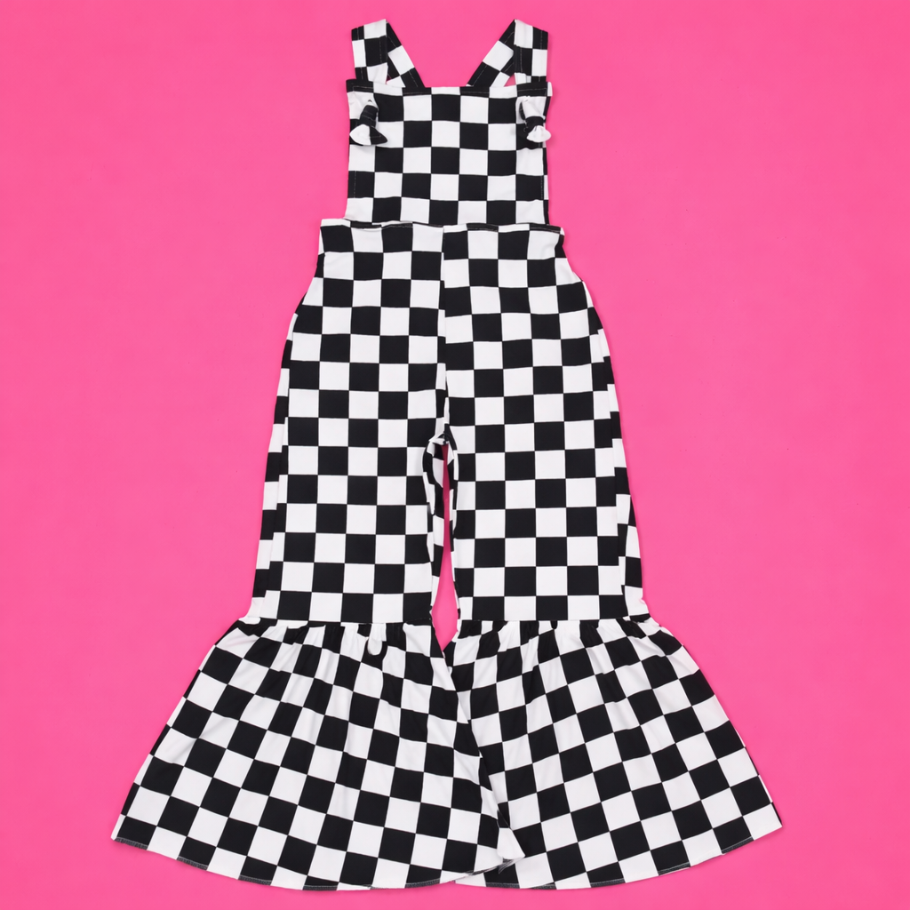 Lil babes check mate checkered overalls
