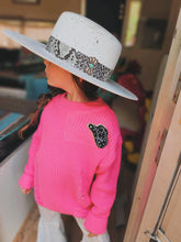 Hot pink cowgirl distressed sweater