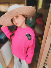 Hot pink cowgirl distressed sweater
