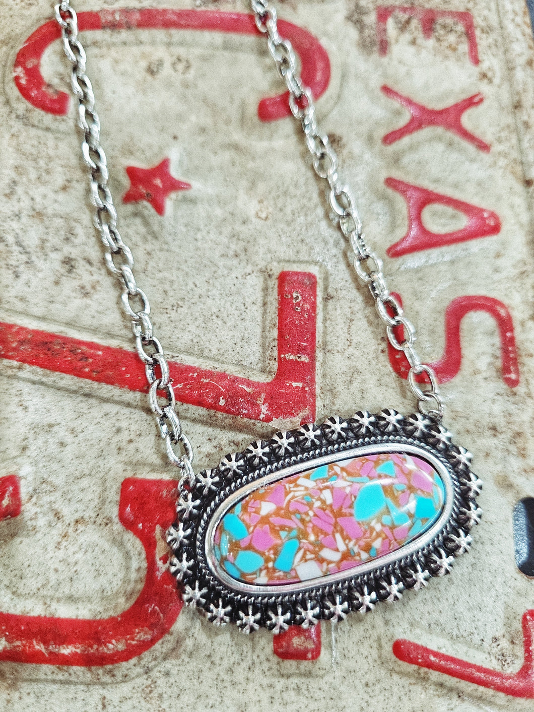 Oval mixed pink & turquoise necklace [earrings sold separate)