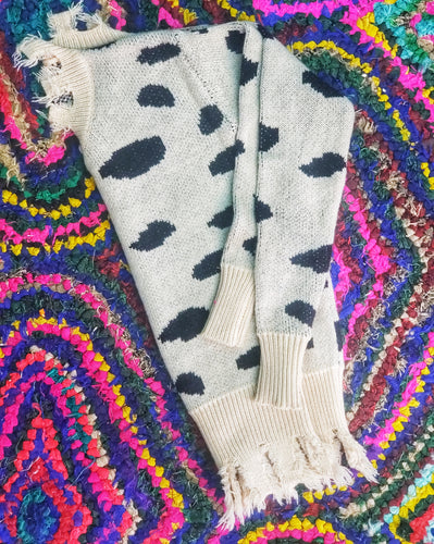 Snow leopard distressed sweater
