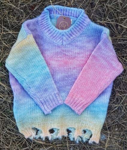 Pastel dreams distressed sweater