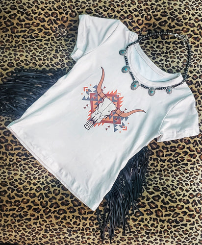 Wild west steer leather fringed tee