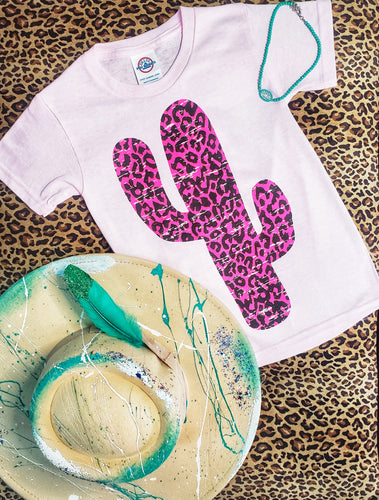 Neon cactus pink leopard tee