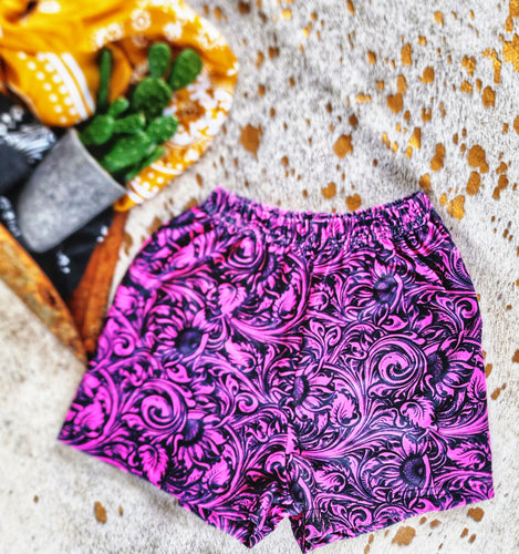 Hot pink tooled print shorts
