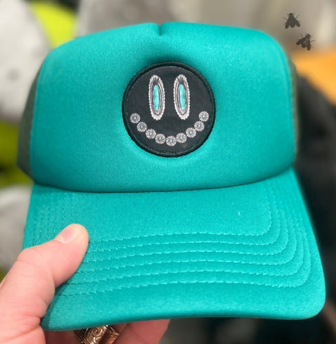 Smiley Dan turquoise trucker cap