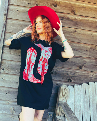 Mamacita boot scootin' sequined fringe tee dress